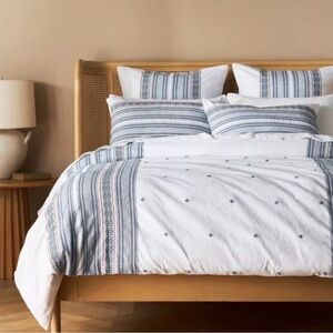 Anthropologie x Coyuchi Duvet Cover with Blue Striped Embroidery